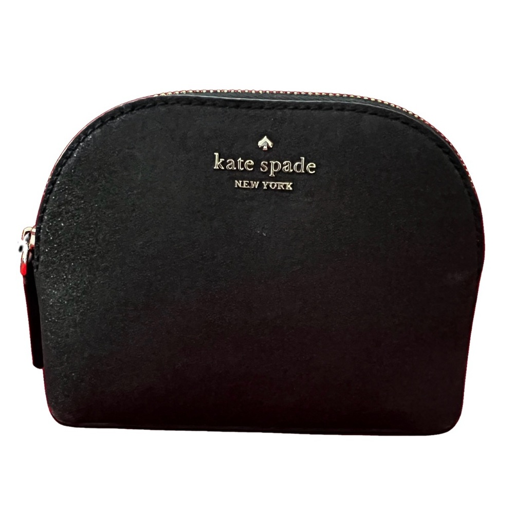 Kate Spade Black Spencer Glitter Small Dome Cosmetic Case